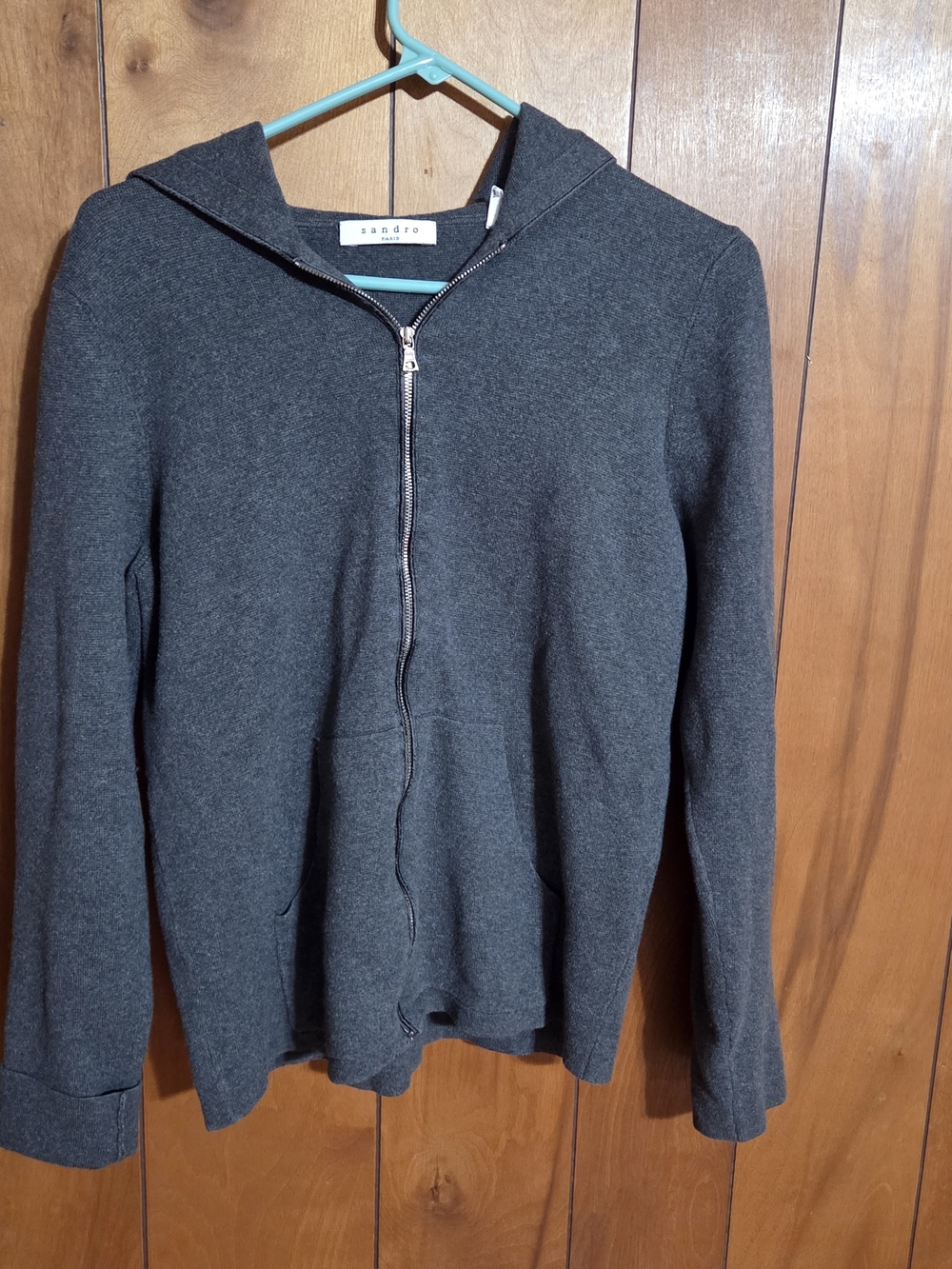 Sandro Dark Gray Zip-Up Hooded Cardigan Cashmere Blend Large